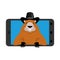 Groundhog Day. MarmorÂ in phone. woodchuck in gadget. Online